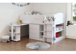 White Billy Kids Mid Sleeper,Wood Bunk Bed Frame,Desk,Drawers,Shelf Storage 1